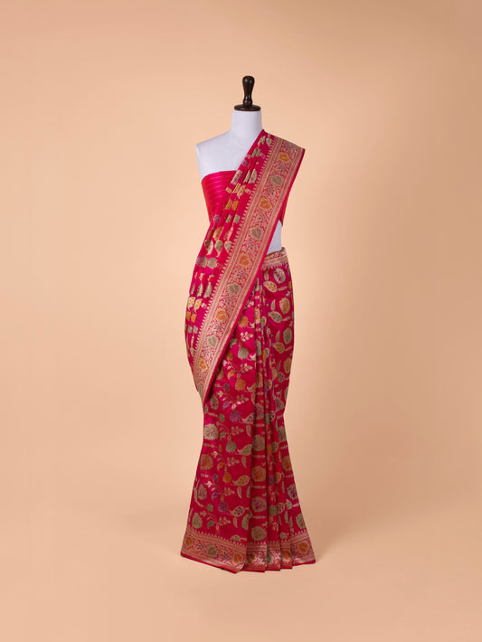 Handwoven Rani Pink Silk Saree