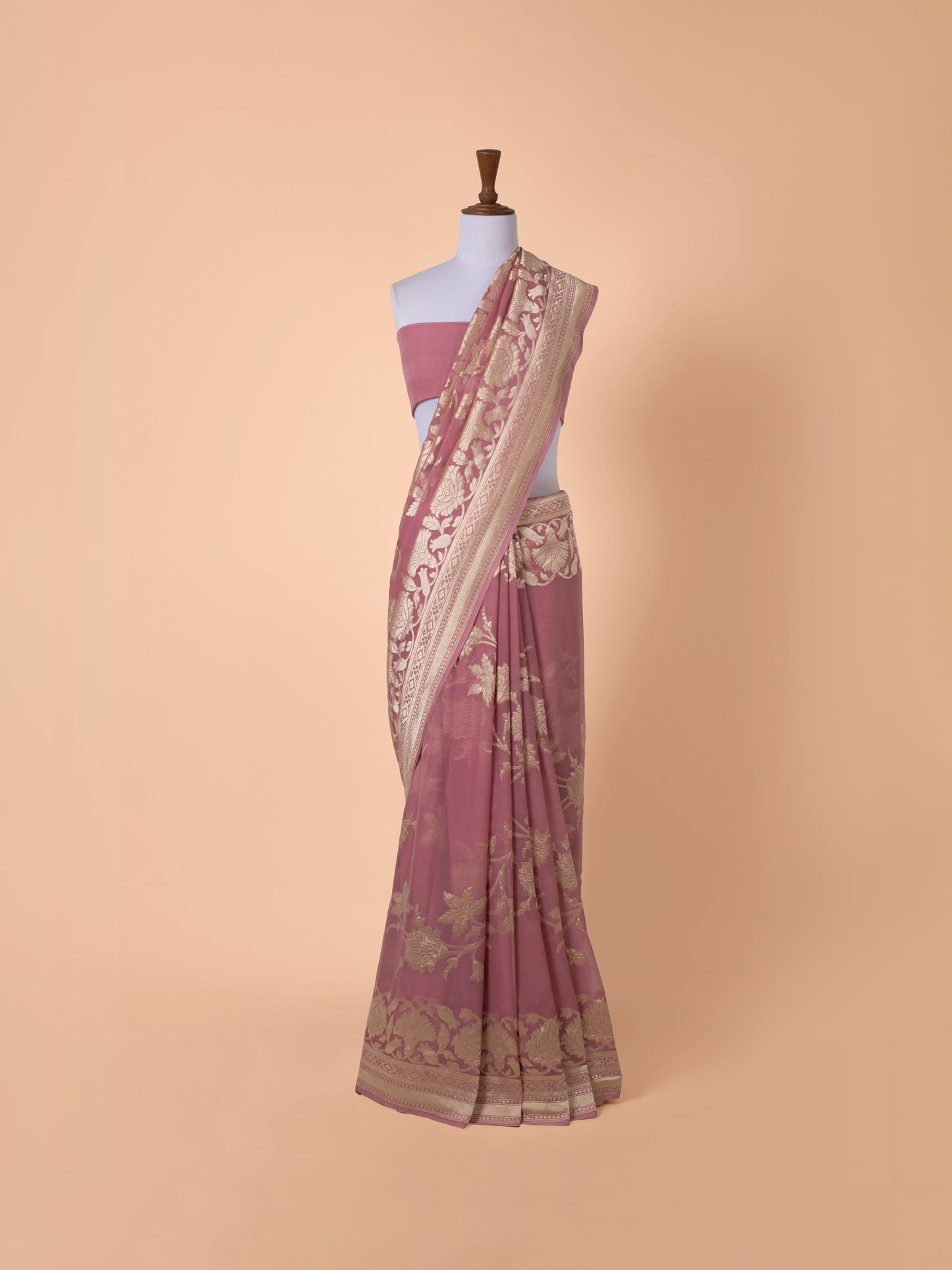 Handwoven Pink Georgette Saree