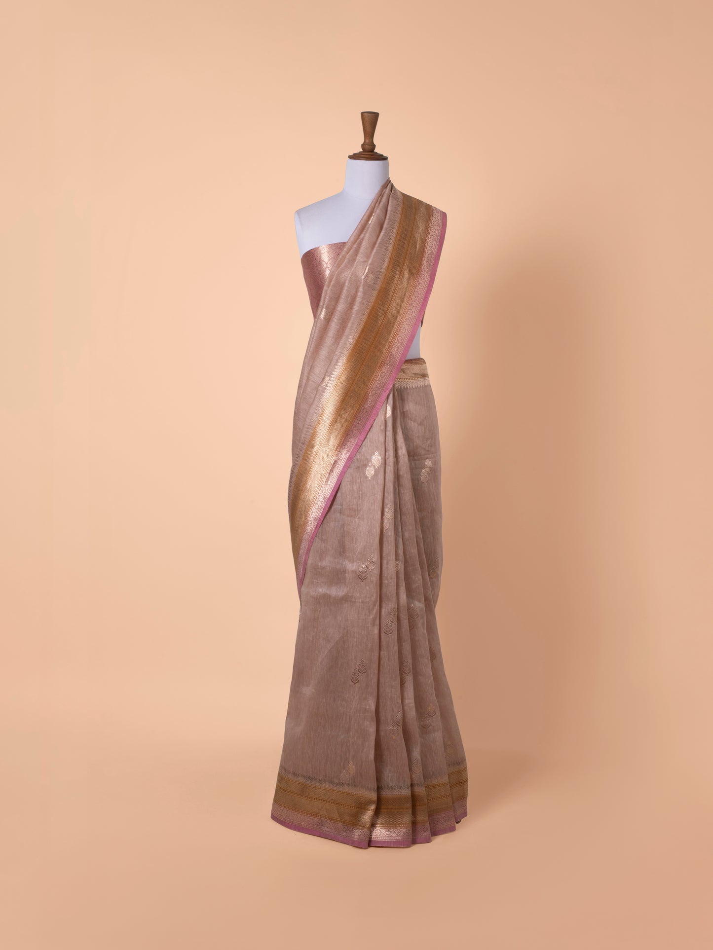 Handwoven Peach Linen Saree