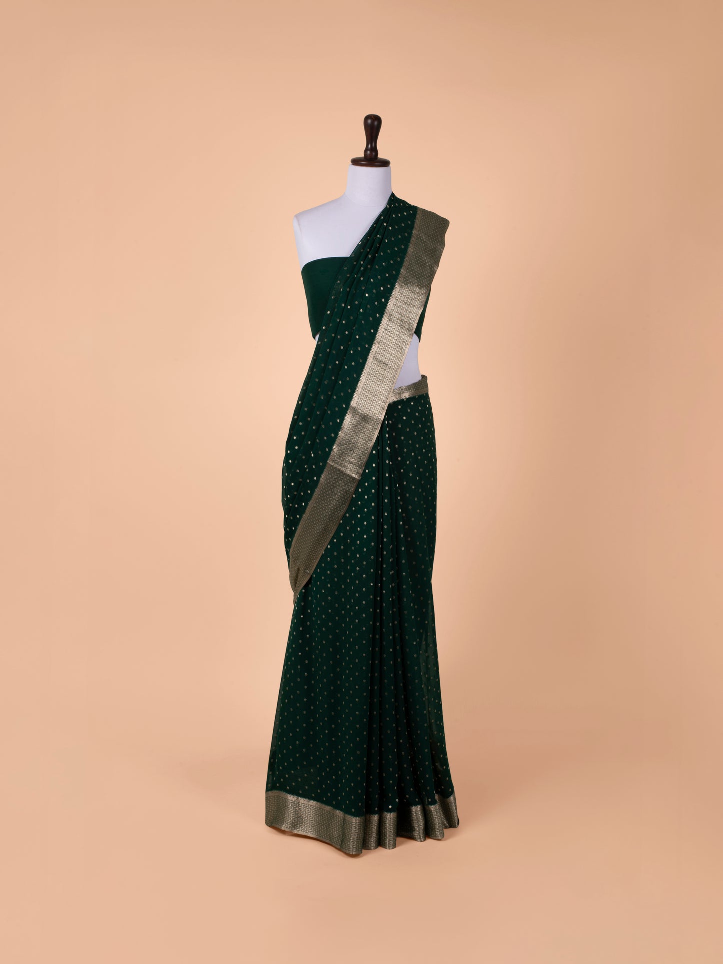 Handwoven Bottle Green Georgette Saree