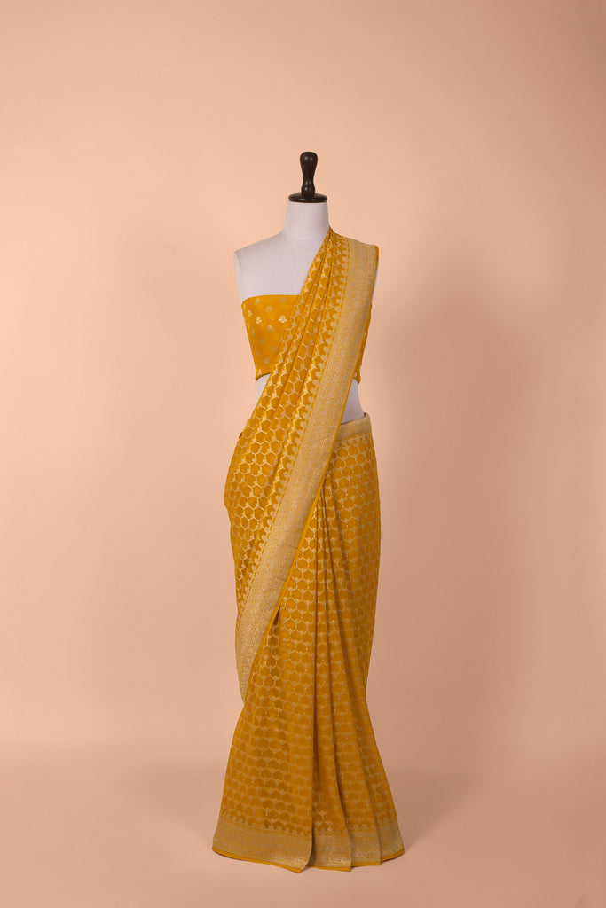 Handwoven Mustard Georgette Saree