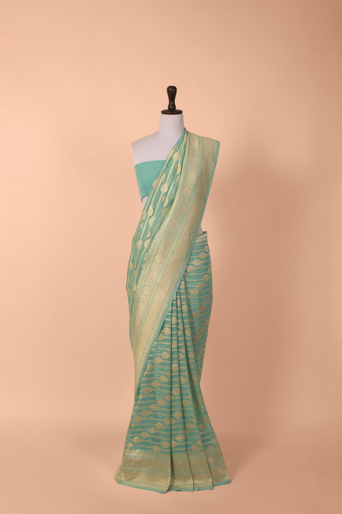 Handwoven Blue Georgette Saree