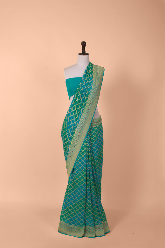 Handwoven Blue Georgette Saree