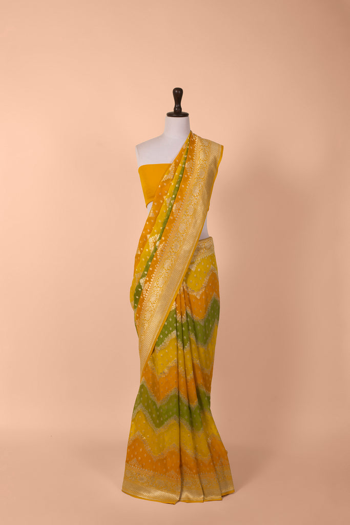Handwoven Yellow and Green Georgette Saree