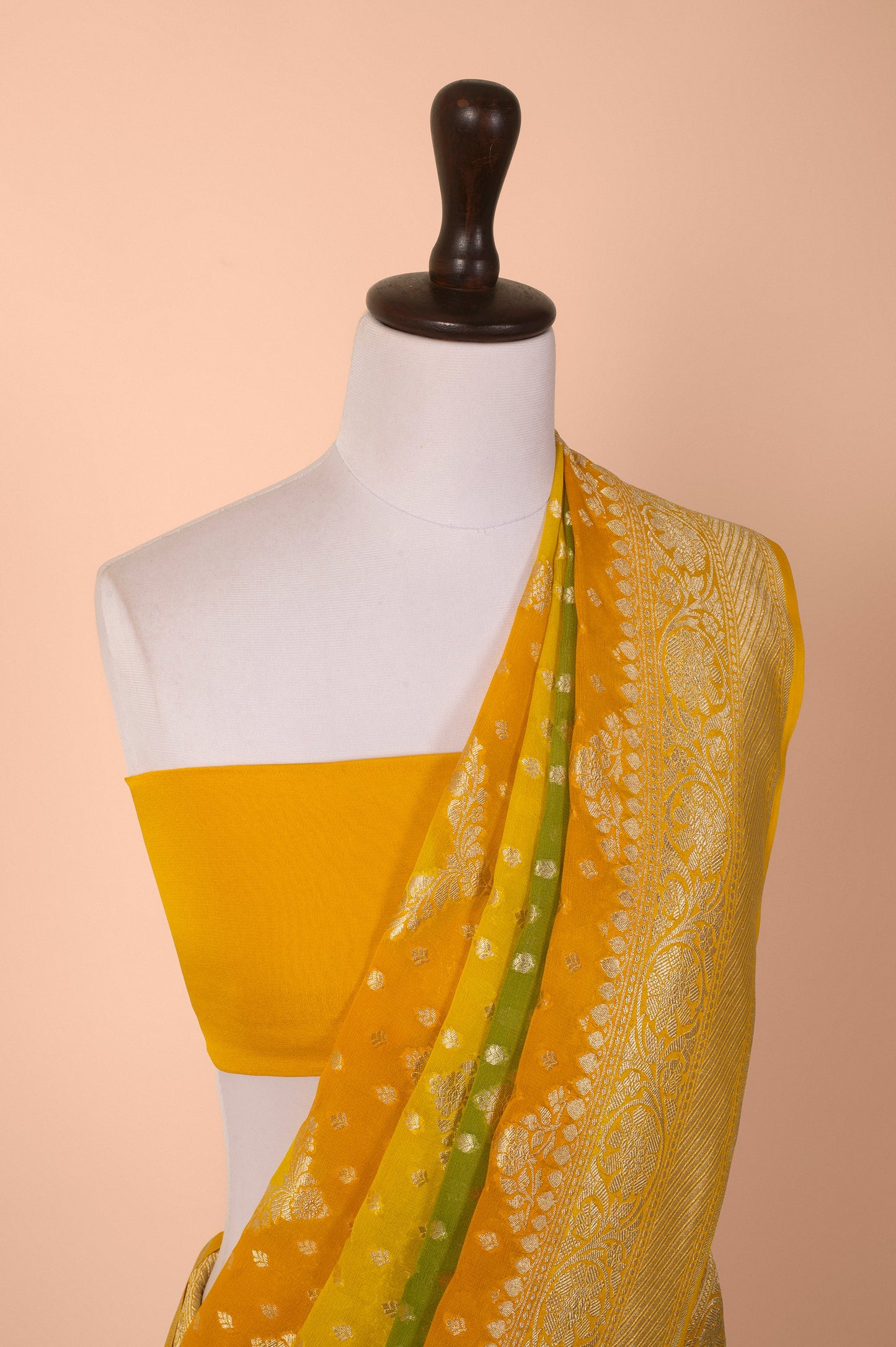 Handwoven Yellow and Green Georgette Saree