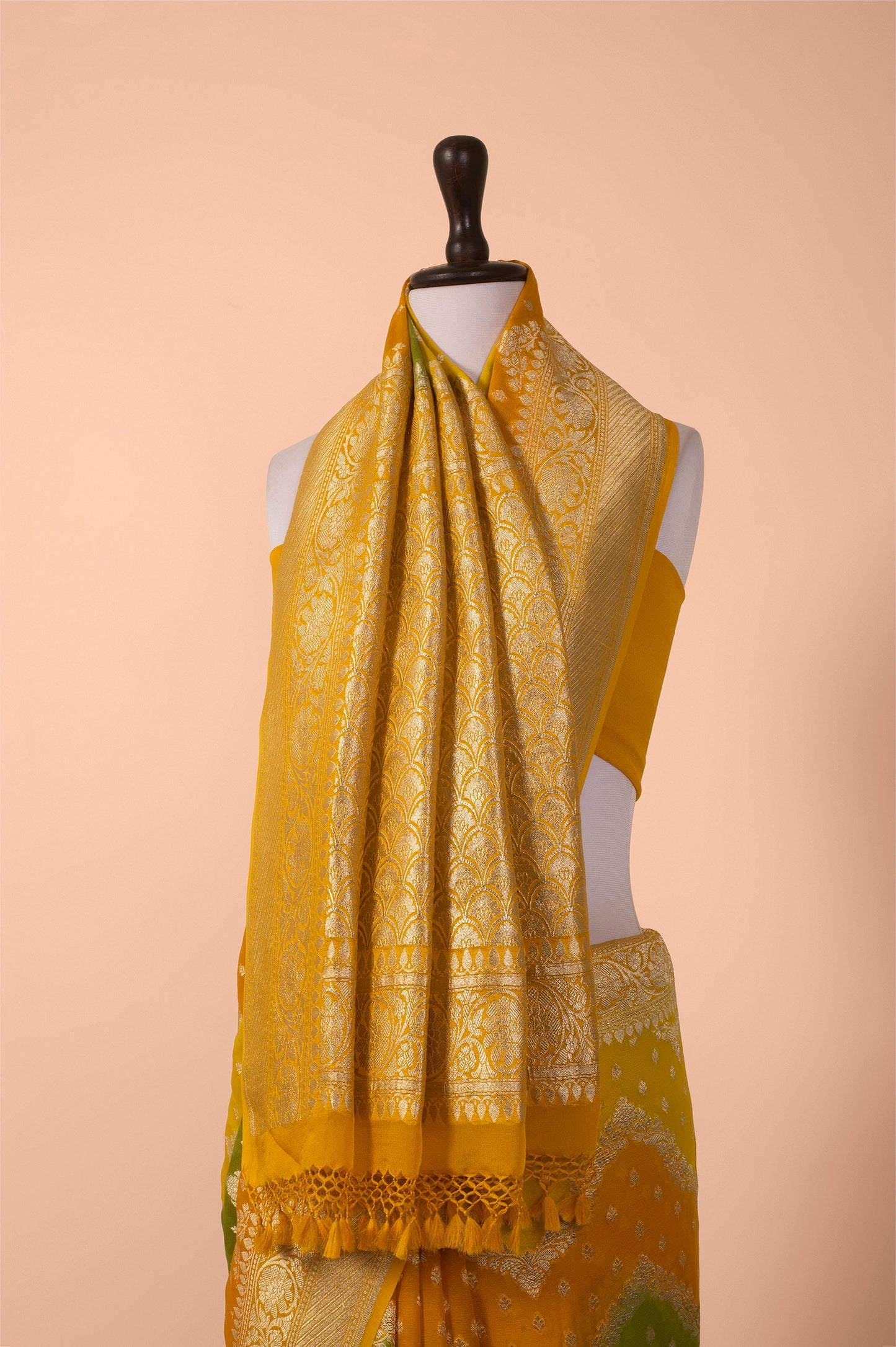 Handwoven Yellow and Green Georgette Saree