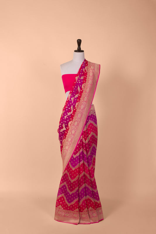 Handwoven Pink and Purple Georgette Saree