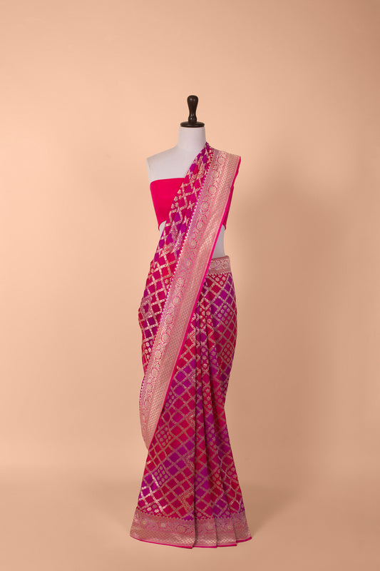 Handwoven Pink and Purple Georgette Saree