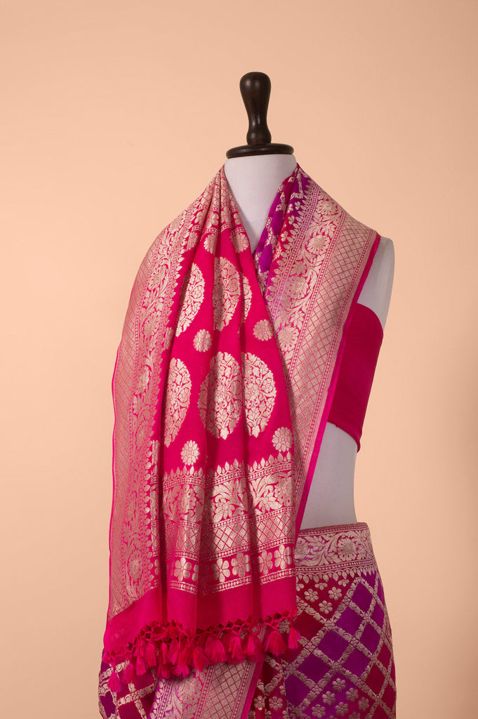 Handwoven Pink and Purple Georgette Saree
