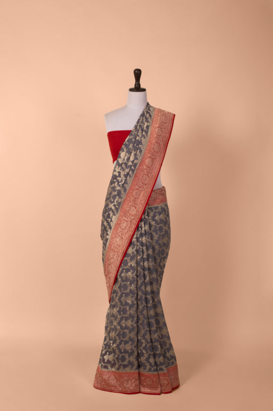 Handwoven Grey Georgette Saree