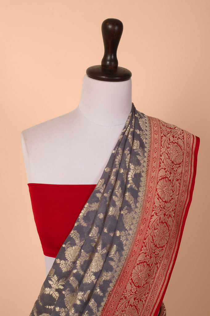Handwoven Grey Georgette Saree