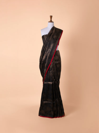 Handwoven Black Satin Silk Saree