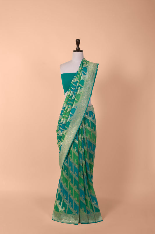 Handwoven Blue Georgette Saree