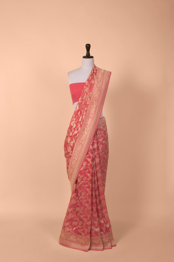 Handwoven Pink Georgette Saree