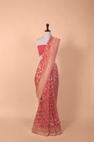 Handwoven Pink Georgette Saree