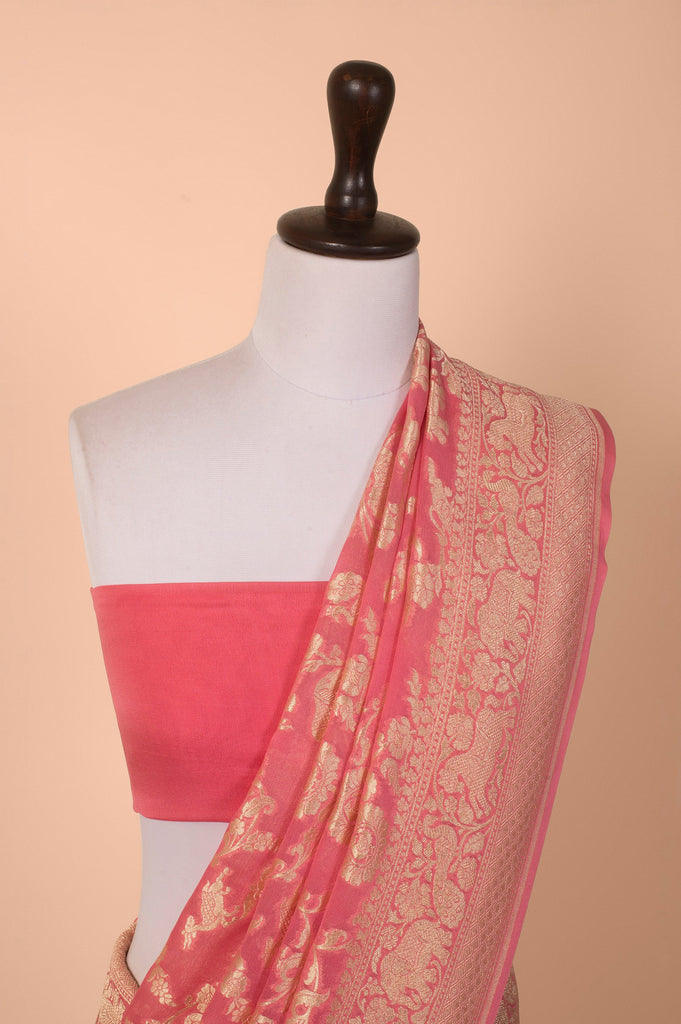 Handwoven Pink Georgette Saree