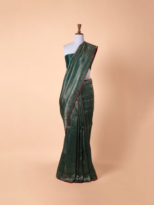 Handwoven Bottle Green Silk Saree