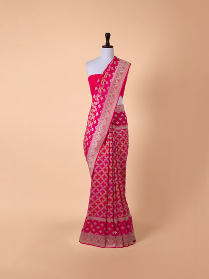 Handwoven Rani Pink Georgette Saree