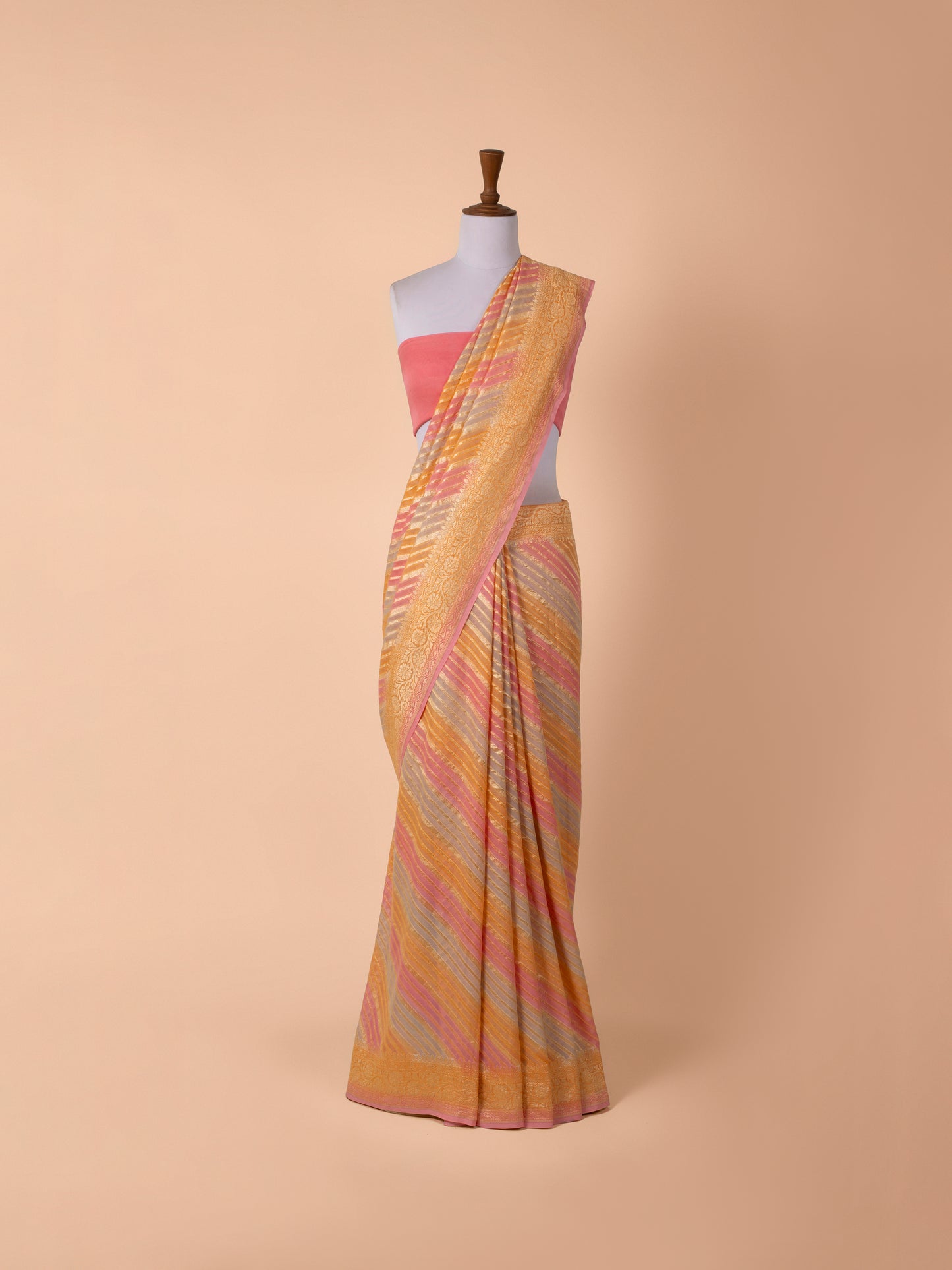 Handwoven Peach Georgette Saree