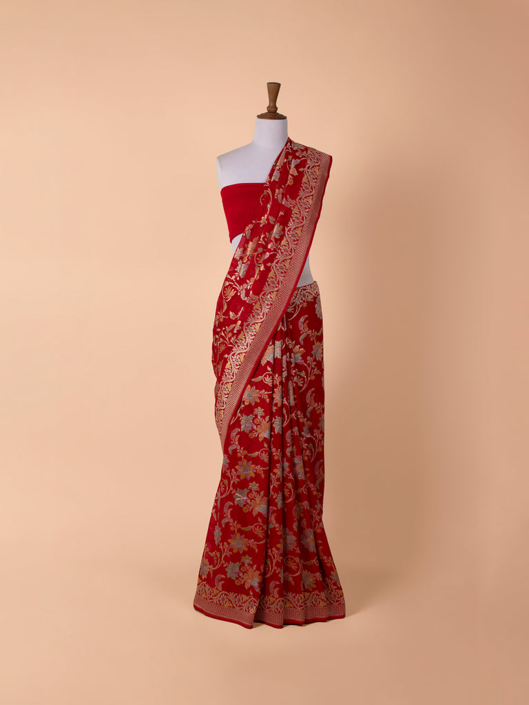 Handwoven Red Georgette Saree