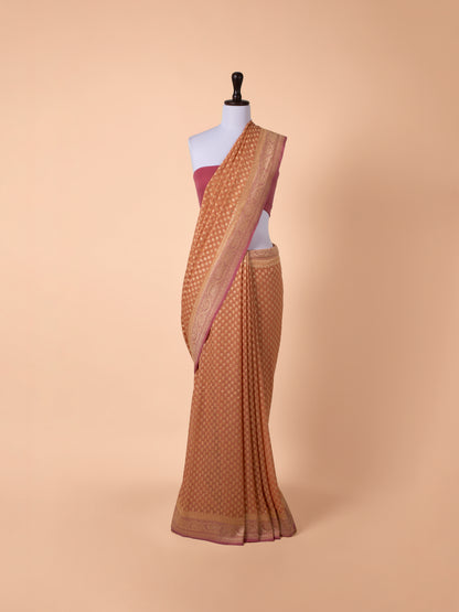 Handwoven Peach Georgette Saree