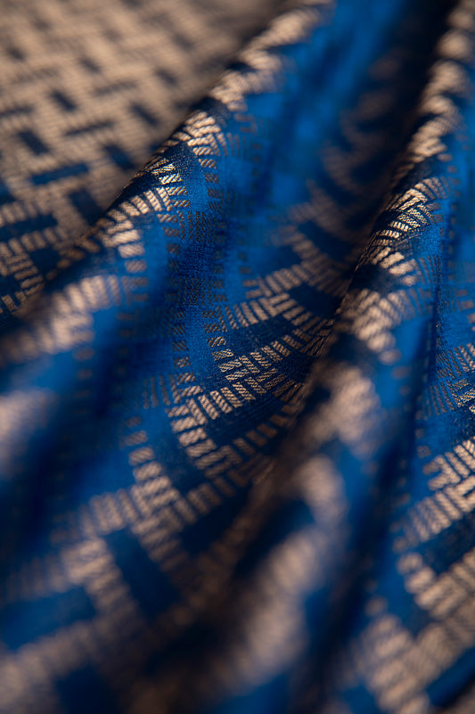 Handwoven Blue Satin Silk Fabric