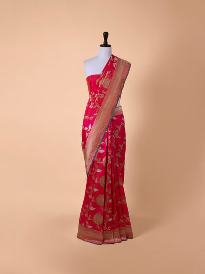 Handwoven Rani Pink Silk Saree