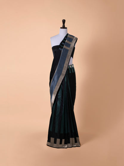 Handwoven Black Satin Silk Saree