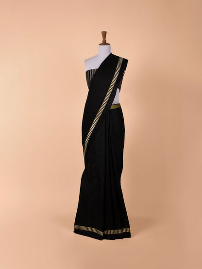 Handwoven Black Satin Silk Saree