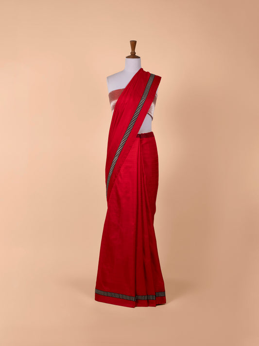 Handwoven Red Satin Silk Saree