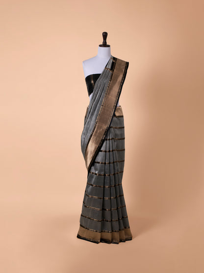 Handwoven Black Satin Silk Saree