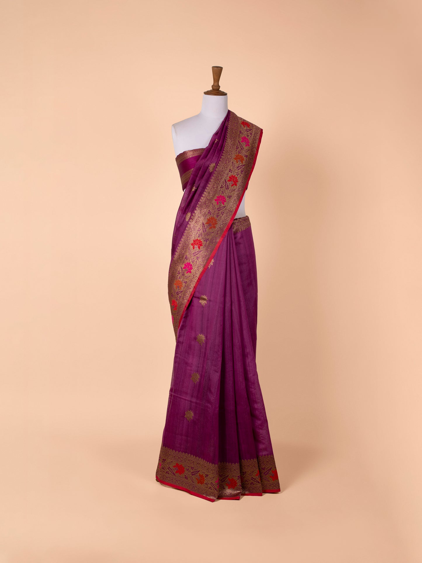 Handwoven Magenta Tussar Silk Saree