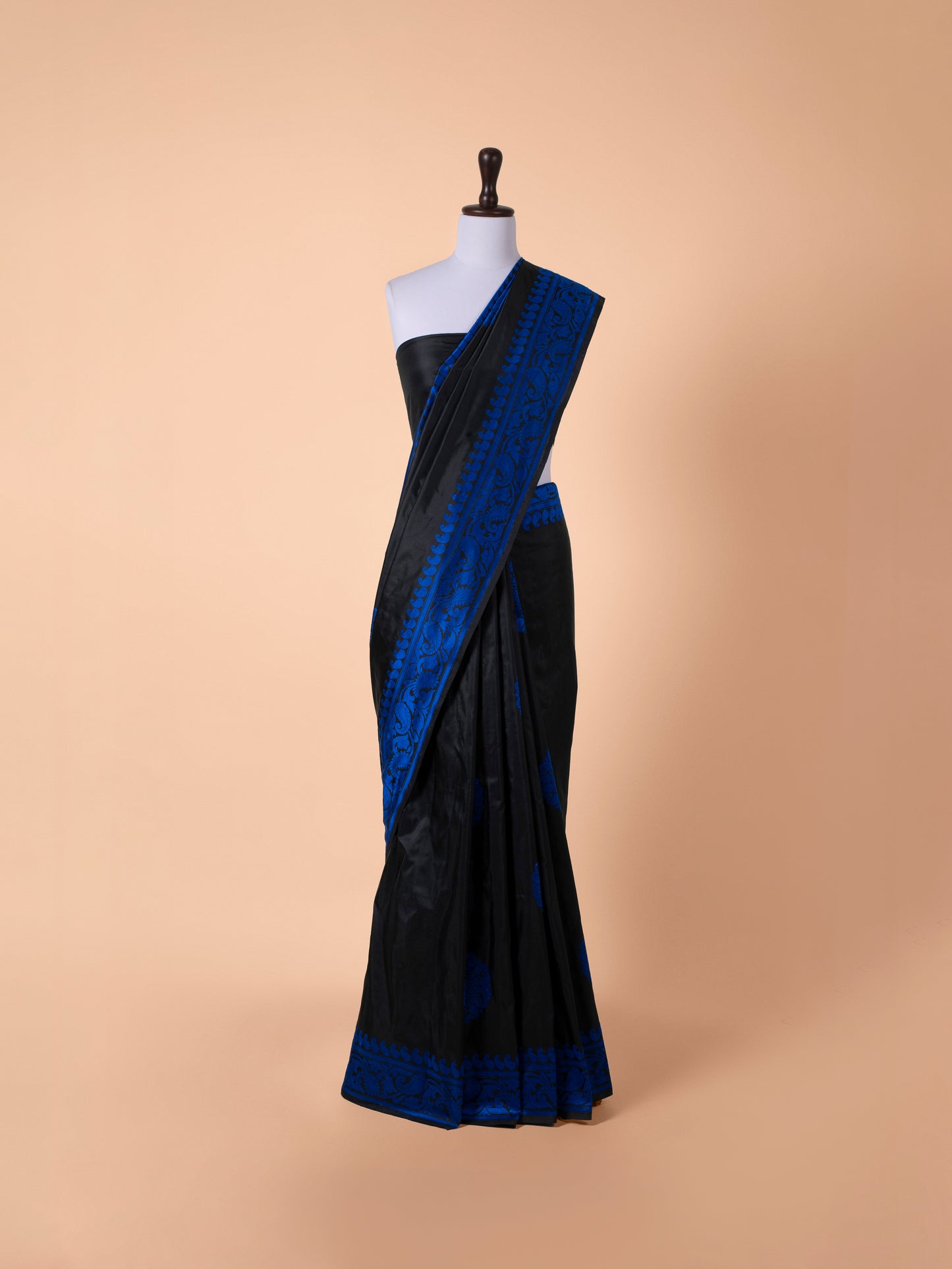 Handwoven Black Satin Silk Saree