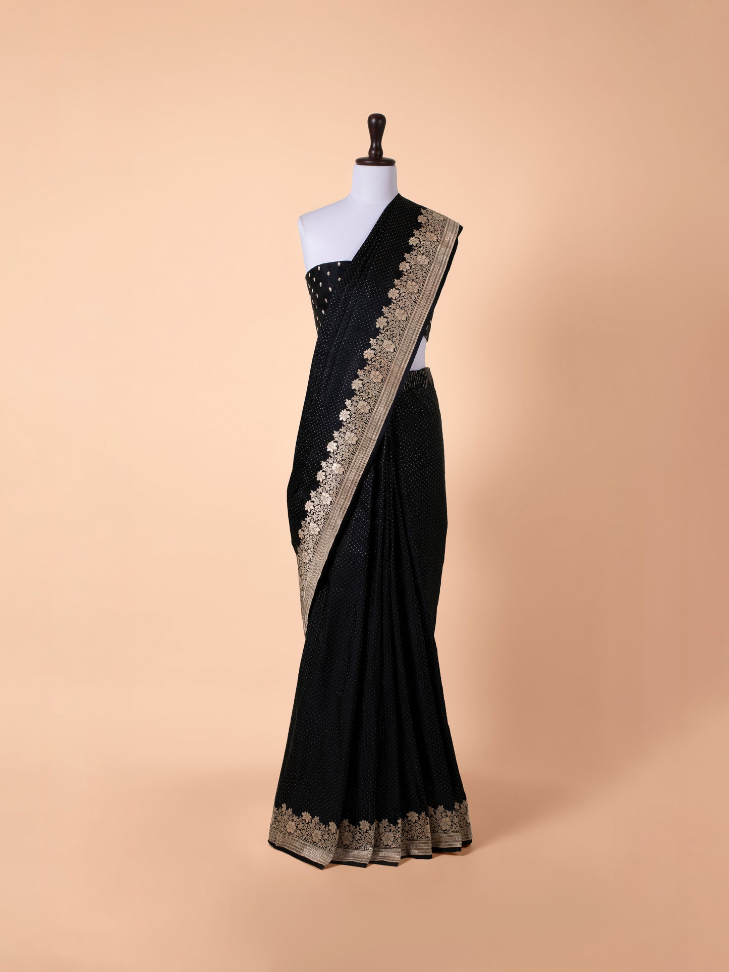 Handwoven Black Satin Silk Saree