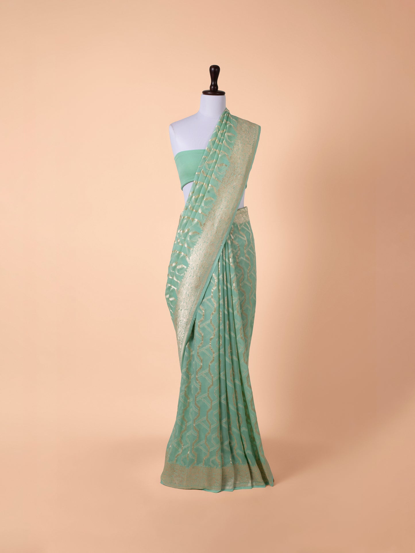 Handwoven Sea Green Georgette Saree