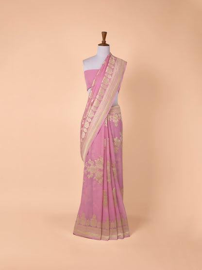 Handwoven Pink Georgette Saree