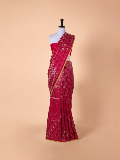 Handwoven Rani Pink Satin Silk Saree