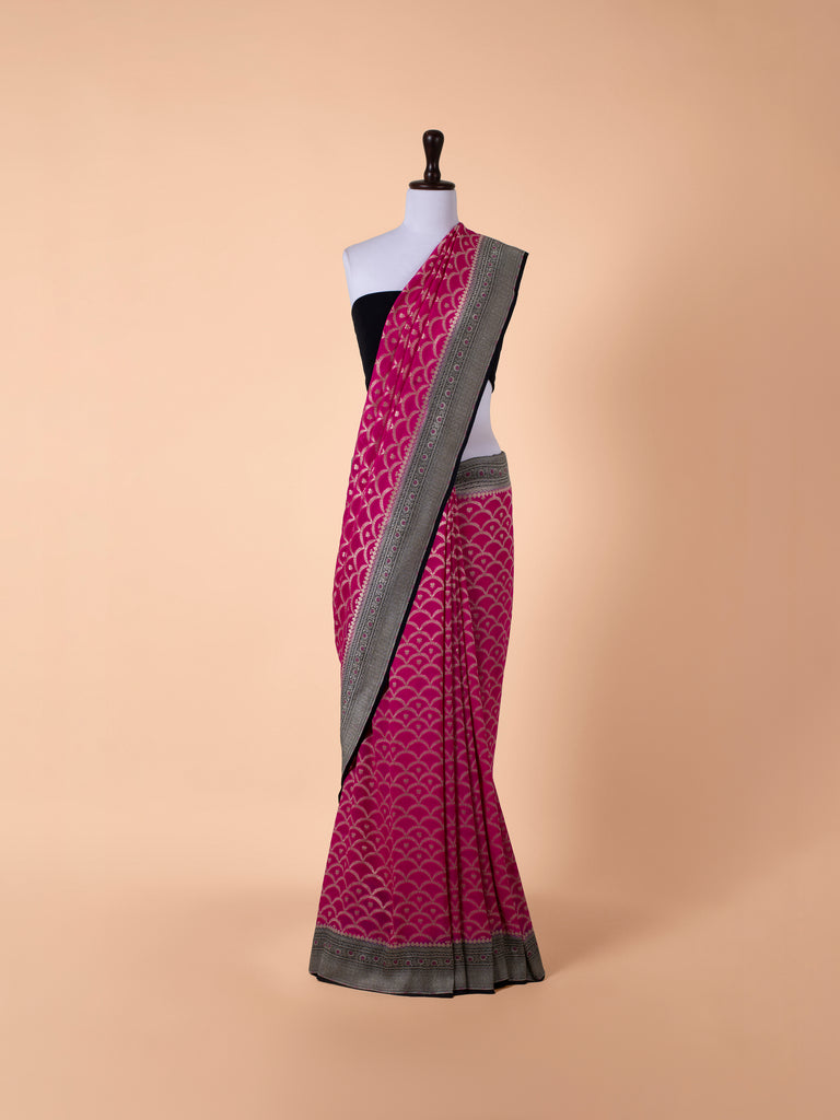 Handwoven Rani Pink Georgette Saree