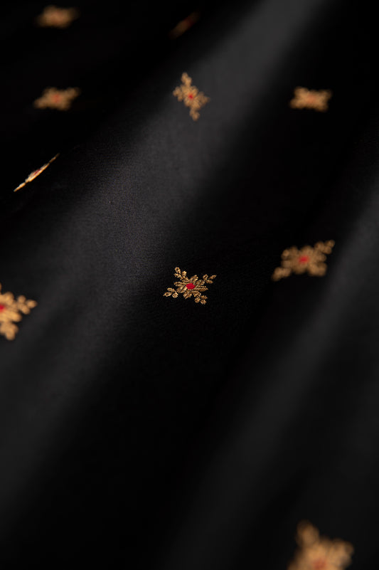 Handwoven Black Satin Silk Fabric