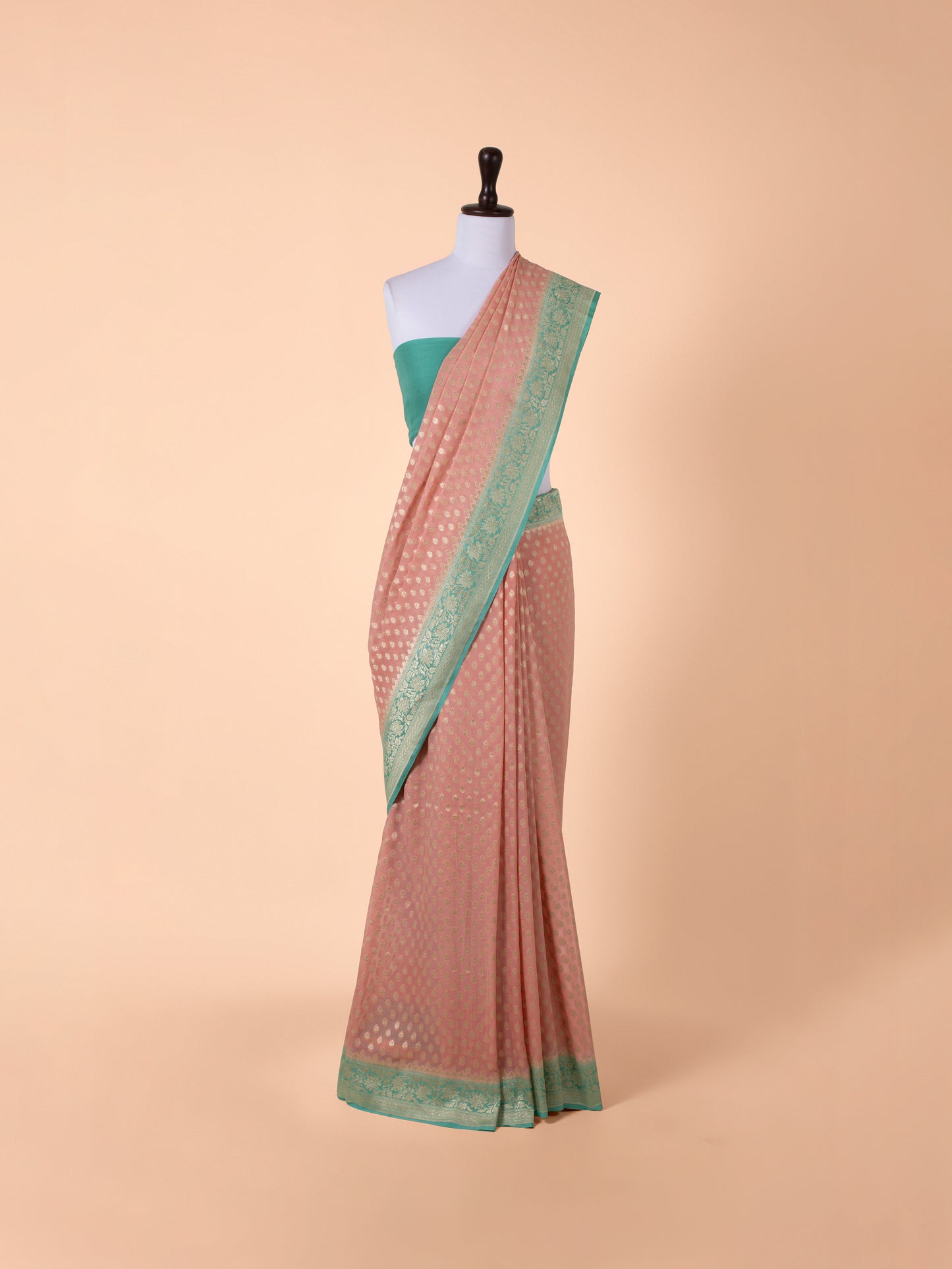 Handwoven Peach Georgette Saree