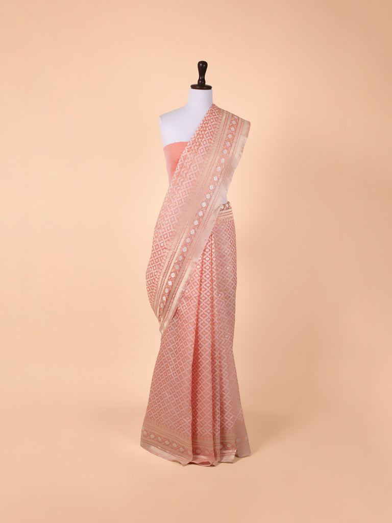 Handwoven Peach Cotton Saree