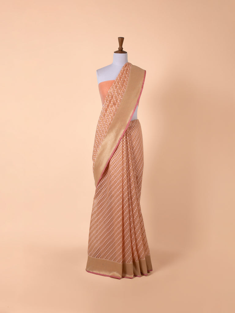 Handwoven Peach Cotton Saree