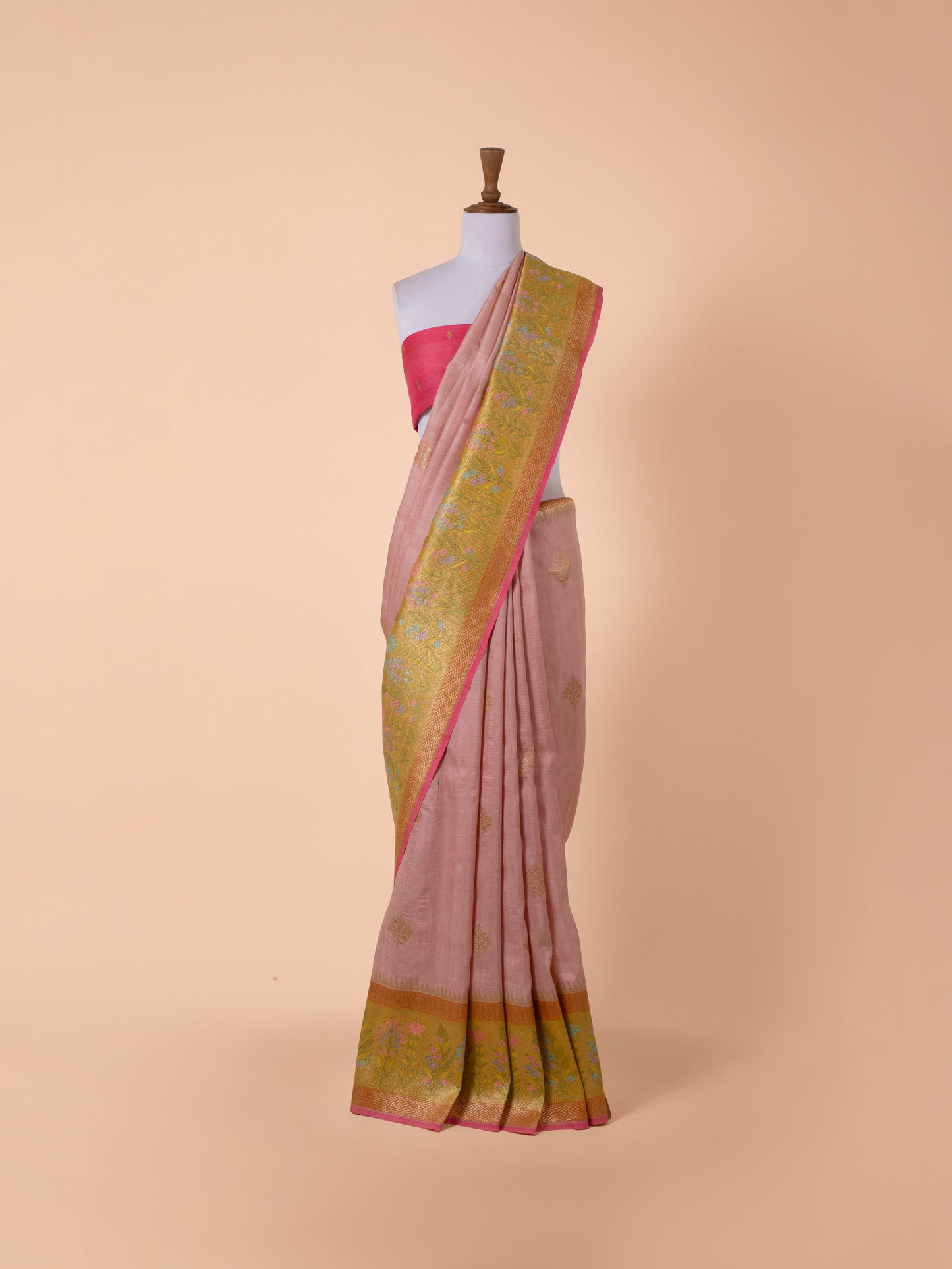 Handwoven Pink Tussar Saree