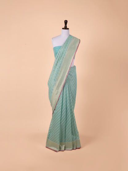 Handwoven Turquoise Blue Cotton Saree