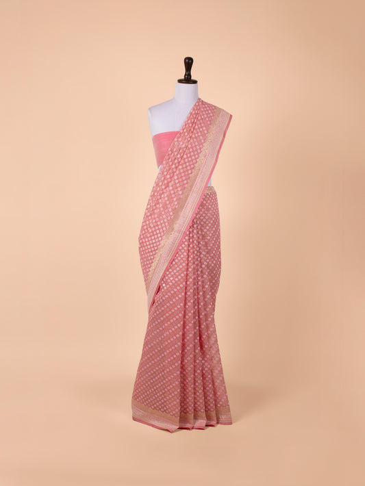 Handwoven Pink Cotton Saree