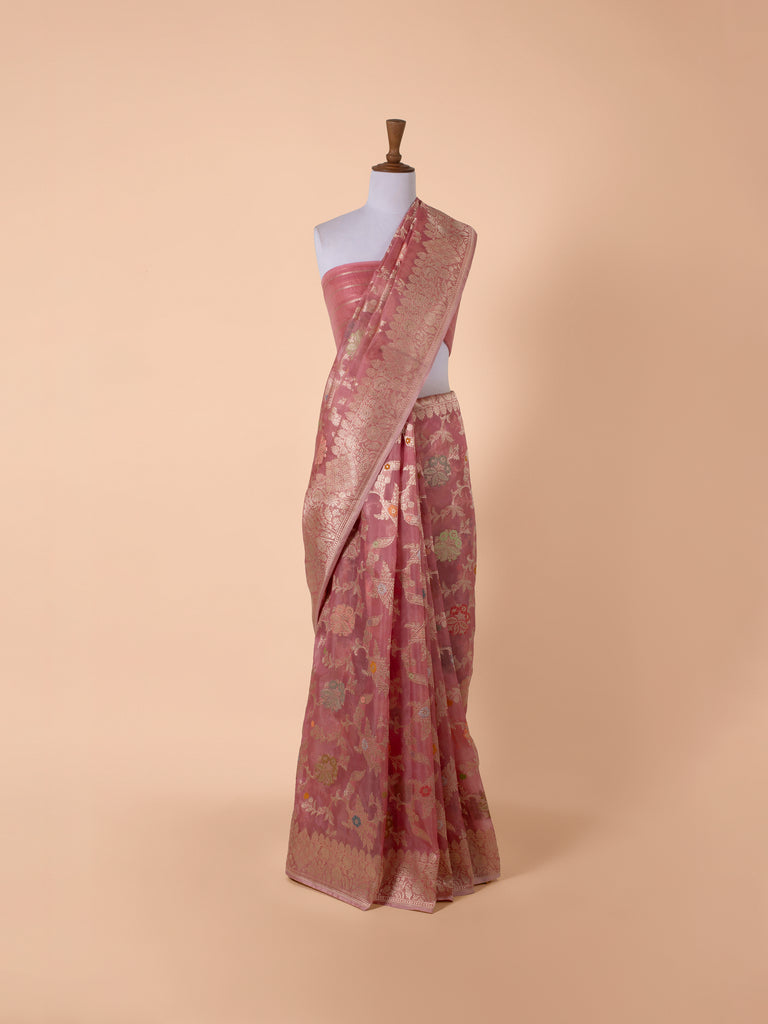Handwoven Pink Organza Saree