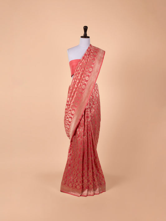 Handwoven Peach Silk Saree