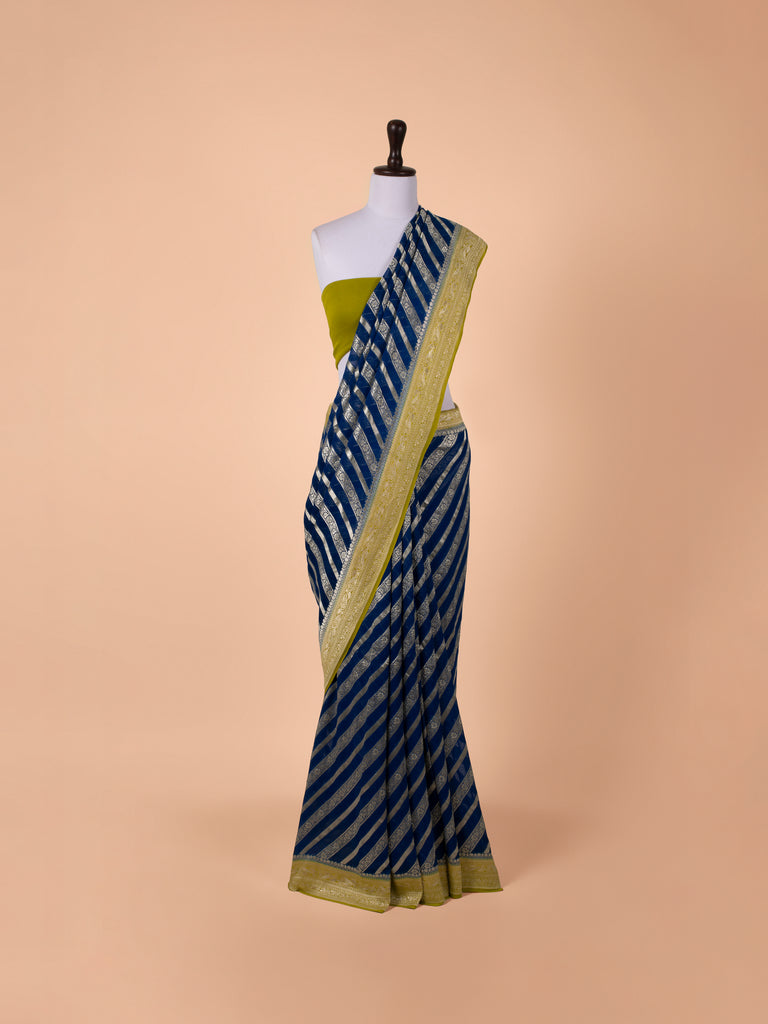 Handwoven Blue Georgette Saree