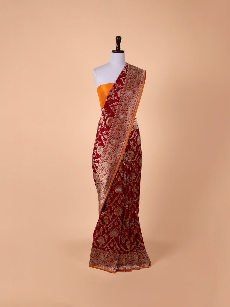 Handwoven Maroon Silk Saree