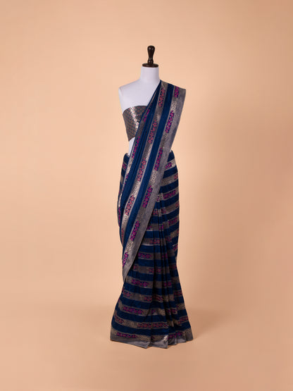 Handwoven Navy Blue Silk Saree